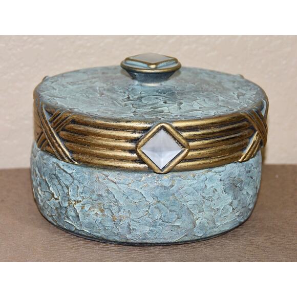 Jaru Designer Art Deco Green and Gold Cast Ceramic Trinket Candy Box - Picture 1 of 10